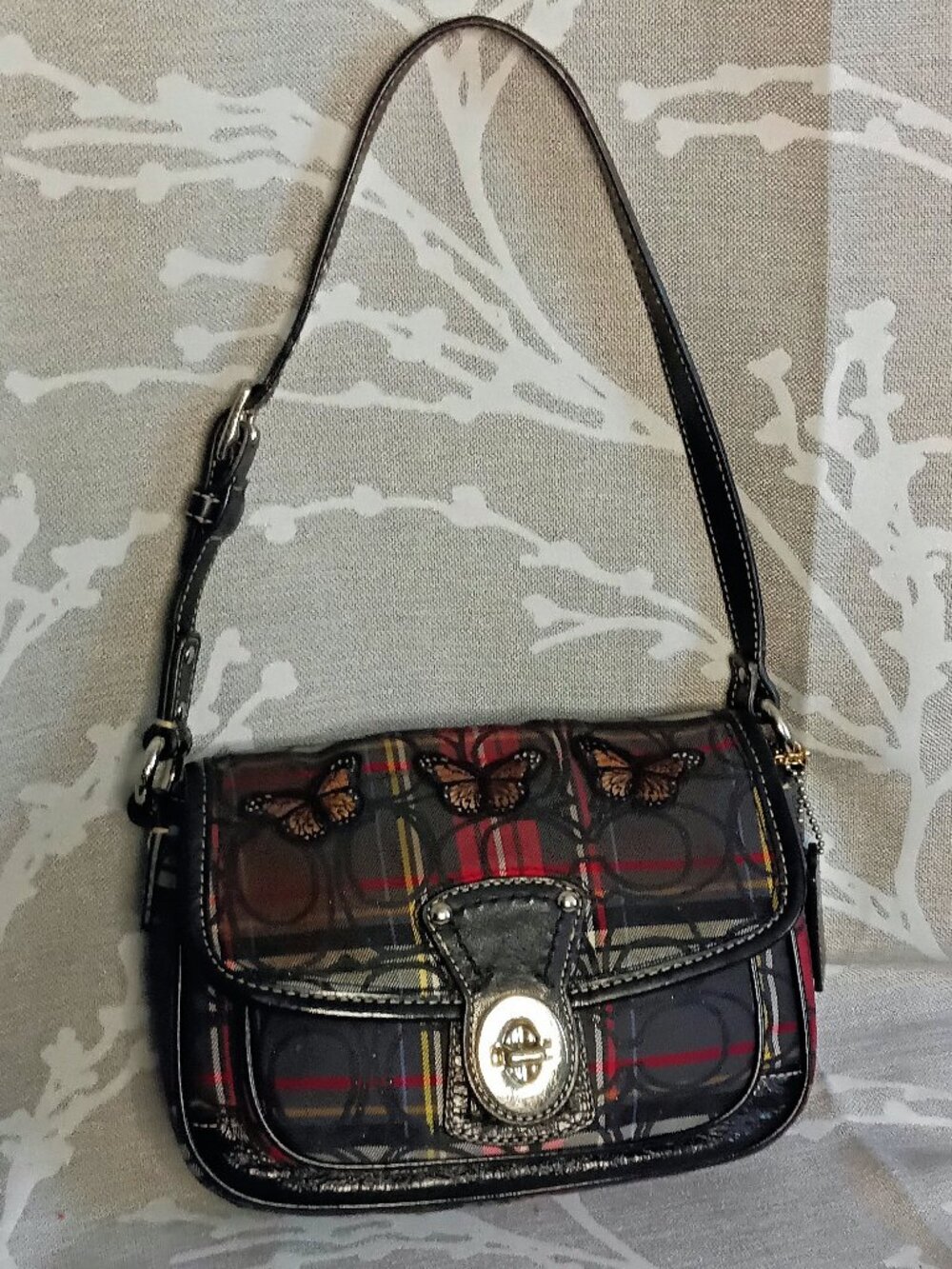 🦋 Custom Coach Poppy Tartan Plaid Penny Flap Bag - Butterfly Embellished - EUC